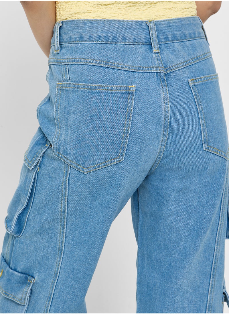 Ginger Mid Rise Boyfriend Jeans With Cargo Pockets  - Image 5