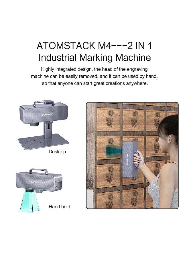 ATOMSTACK - M4 Laser Engraver Marking Machine 2W Laser Power Industrial Desktop Handheld 2 IN 1 Engraver 70x70mm Engraving Area with Rotating Optical Len Support Cylinder Metal Aluminum Iron Zinc - Image 1