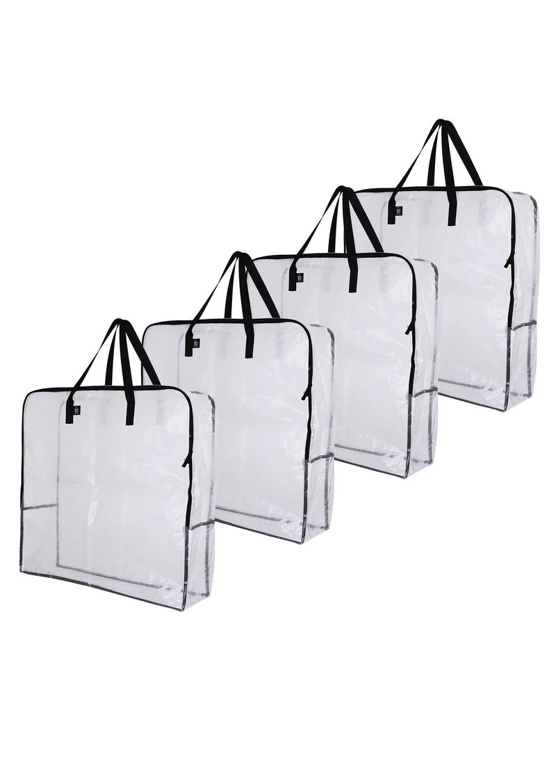 4 Pack Over-Sized Clear Organizer Storage Bag W/Strong Handles and Zippers for College, Moving Supplies, Christmas Decorations, Wreath Storage Tote, Under the Bed Storage (Clear, 4 Pack)