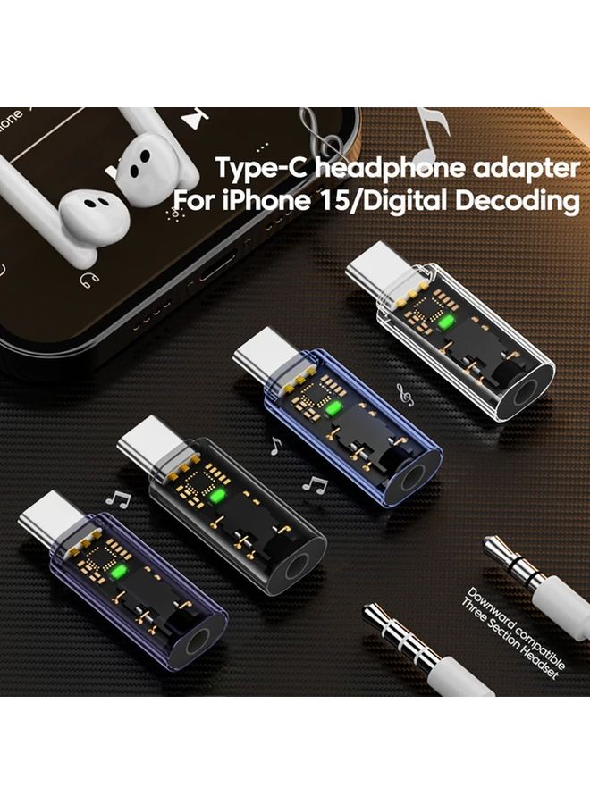 Transparent USB C To 3 5mm Headphone Adapter Digital Audio Converter With LED Indicators For iPhone 15 16 - Image 1