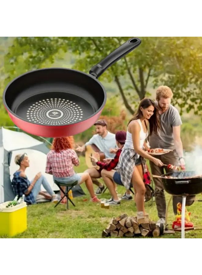 Heavy Duty Non Stick Iron Skillet With Red Handle For RV Travel Professional Kitchens Home Meals - Image 2