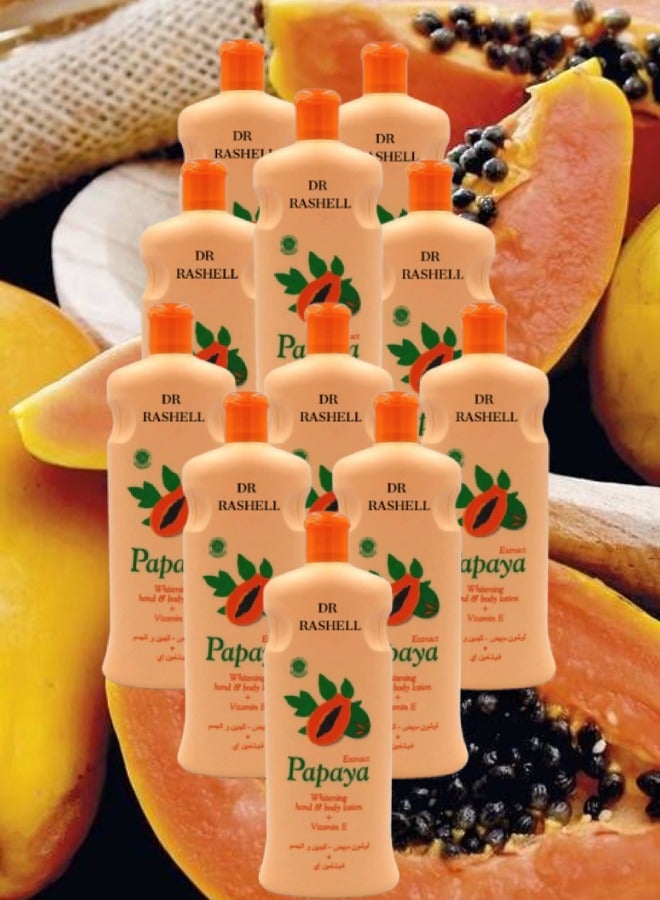 RASHELL 11 Pieces Extract Papaya Whitening Hand And Body Lotion 600ML - Image 1
