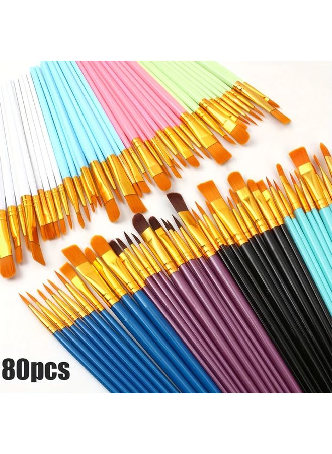 80pcs Nylon Artist Brushes Set for Acrylic Watercolor Oil Painting Art Supplies - Image 1