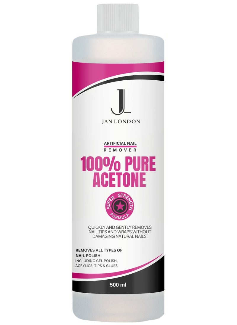 JAN LONDON 100% Pure Acetone Nail Polish Remover for UV/LED Gel, Acrylic Nails, and Nail Varnish Soak Off – Professional Strength, Fast-Acting Formula, 500ml  - Image 1