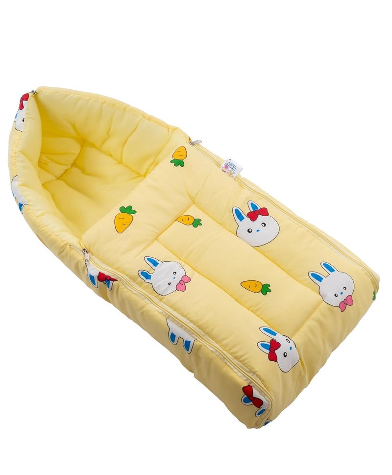 Baby Basket Baby Basket 09 Months New Born Baby Unisex Cotton Carry BagSleeping Bag 3 in 1 Baby Bed Carry Nest for Infant Bunny Print Yellow  - Image 1