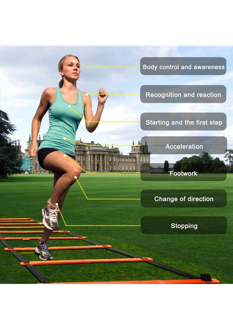 Spall Speed & Agility Training Set Includes Agility Ladder 6m, 5Pic Disc Cones,4Pic Hurdles 23cm Size and1 Running Parachute for Football Hockey Training Athletes - Image 4