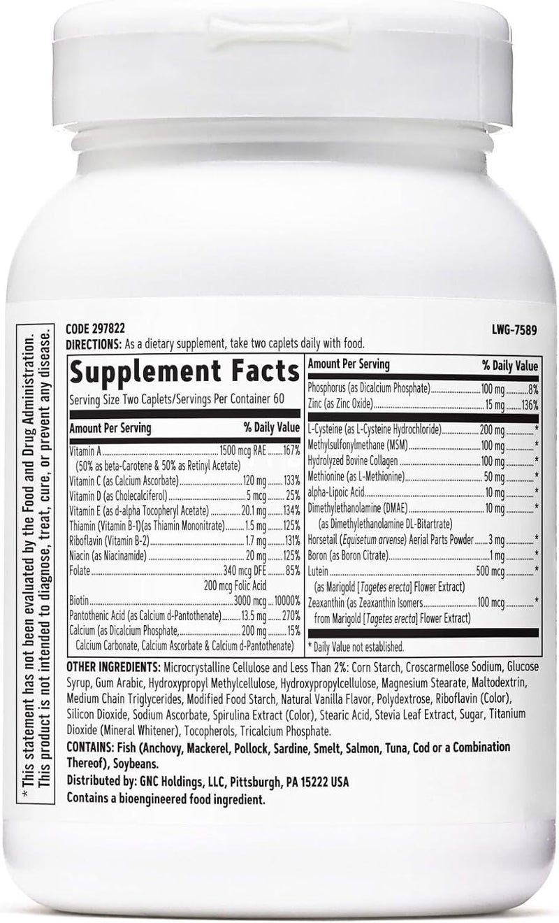 GNC مزيج الفيتامينات المتعددة اليومية للنساء من GNC للشعر والبشرة والأظافر 3000 ميكروغرام بيوتين وحمض الهيالورونيك وفيتامينات C و E مع النياسين ومضادات الأكسدة المضافة تدعم صحة وجمال النساء 120 قرصًا - Image 2