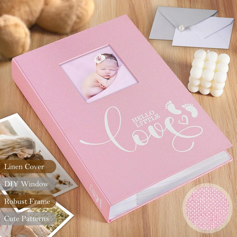 Lanpn Baby Photo Album 4x6 300 Pockets Linen Hardcover Newborn Memory Book with Memo Writing Area Bebe Photobook Slipin Picture Book Ultrasound Album Keepsake Gifts for Girl Baby Shower Pink - Image 4