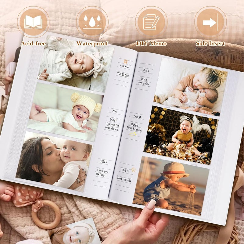 Lanpn Baby Photo Album 4x6 300 Pockets Linen Hardcover Newborn Memory Book with Memo Writing Area Bebe Photobook Slipin Picture Book Ultrasound Album Keepsake Gifts for Girl Baby Shower Pink - Image 5