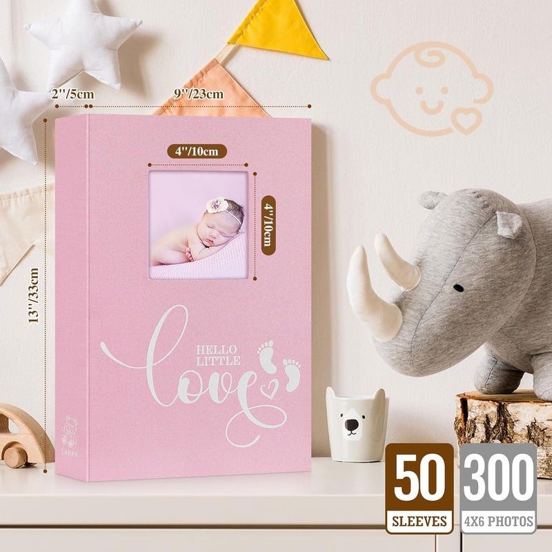 Lanpn Baby Photo Album 4x6 300 Pockets Linen Hardcover Newborn Memory Book with Memo Writing Area Bebe Photobook Slipin Picture Book Ultrasound Album Keepsake Gifts for Girl Baby Shower Pink - Image 3