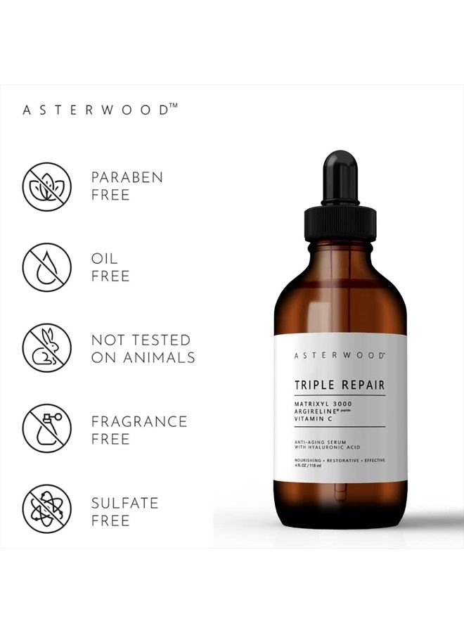 Asterwood Naturals Asterwood Triple Repair Matrixyl 3000 + Argireline + Hyaluronic Acid + Organic Vitamin C Serum for Face; Anti-Aging Face Serum, Anti-Wrinkle Serum, Facial Skin Serum Skin Care Products, 118ml/4 oz - Image 3