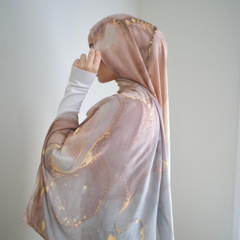 وشاح قطني مودال بطبعة رخامية للنساء والرجال، غطاء رأس عرقي - Image 2