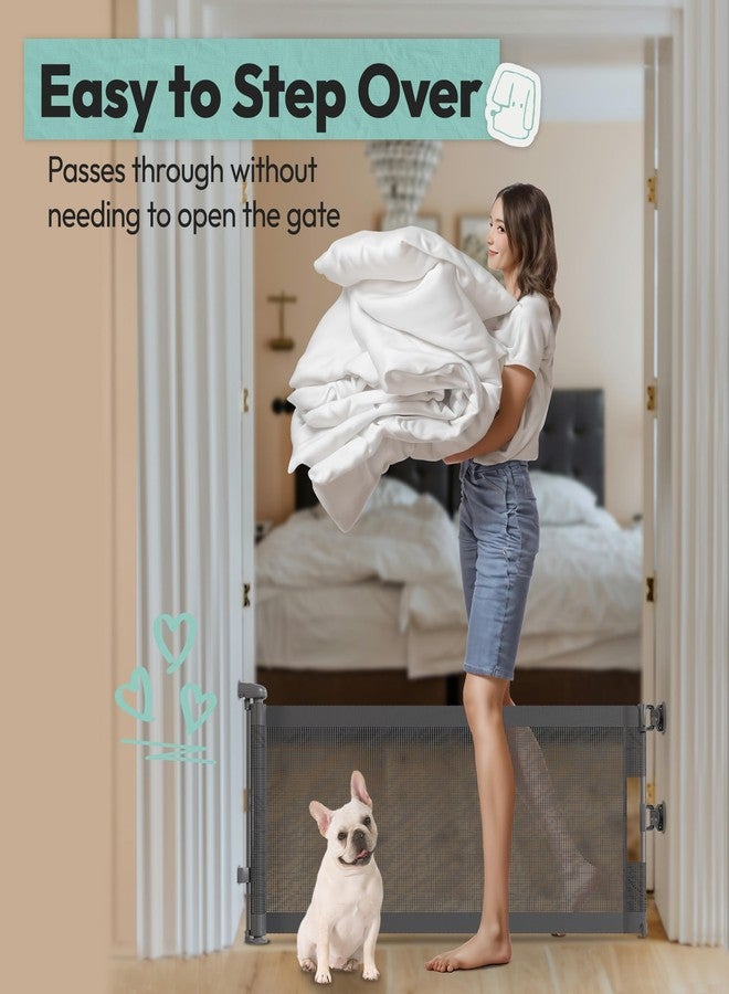 POMESEA 15.7" H Mesh Short Dog Gate, Extends Up to 59" W Retractable Pet Gate with Drill Installation, Small Dog Gate for Stairs, Easy Step Over Low Puppy Gate for Doorways Indoor Outdoor, Grey - Image 2