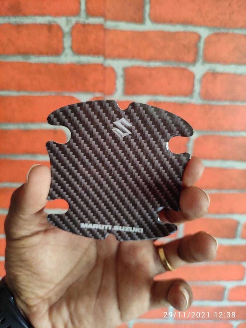 BIG FLAG BFRC 3D Gel Finish Car Door Carbon Fiber Handle Cup Scratch Guard Sticker Universal for Specific Brand (Pack of 4) (MRDRCFVAR) (Maruti Suzuki) - Image 4
