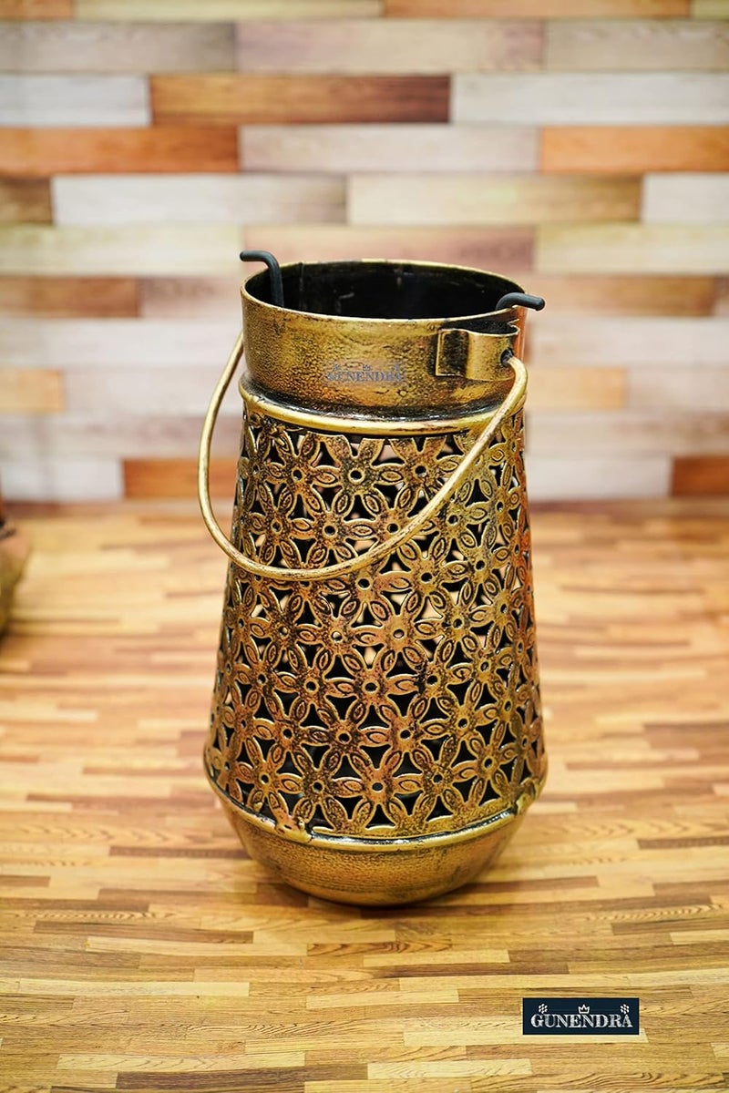 Gunendra Handmade Rajasthani Traditional Brass Hanging Pitcher Jar Tea Light Holder with Antique Wall BracketCandle Lantern with Copper FinishShowpiece Tealight Holder Indoor Outdoor - Image 3