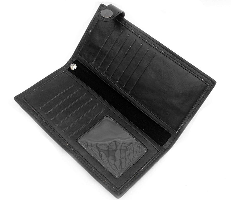 vogueteen Mens Gothic Skull Cross Leather Biker Punk Wallet with a Metal Long Chain Black - Image 4