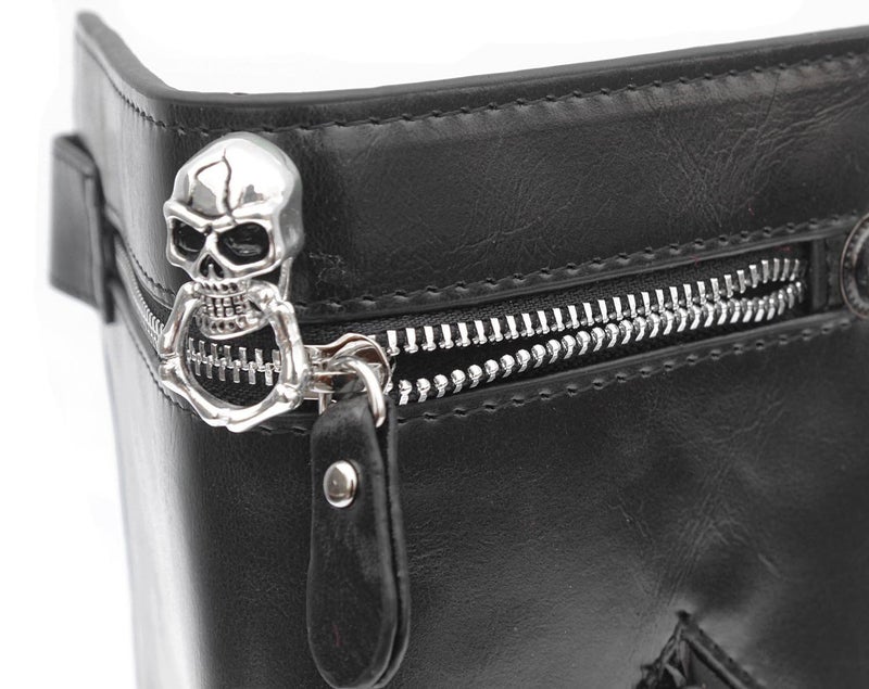 vogueteen Mens Gothic Skull Cross Leather Biker Punk Wallet with a Metal Long Chain Black - Image 3