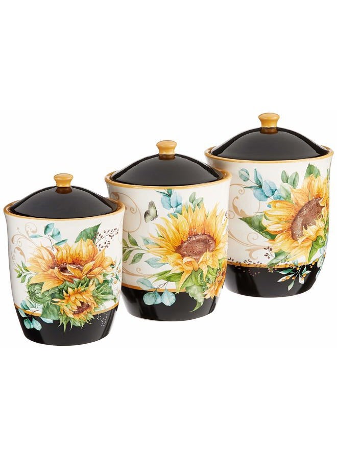 Certified International Sunflower Fields 3 Piece Canister Set, 52 oz, 74 oz, 96 oz. Capacity, Multi Colored - Image 1