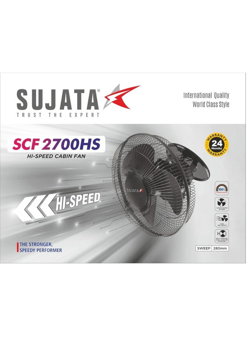 SUJATA 280mm High-Speed Cabin Fan | 2300 RPM Motor | 100% Copper Winding Motor | Compact Wall & Ceiling Mount Fan | High-Speed Air Circulation | 2-Year Warranty | Black | SCF2700HS - Image 4