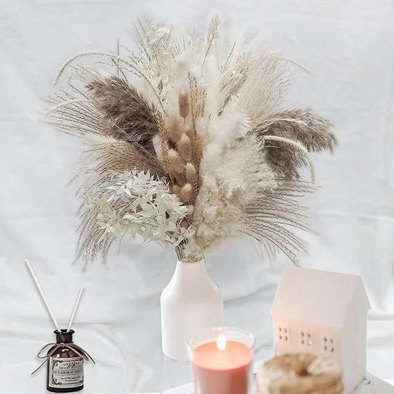 Bluejw Dried Babysbreath Flowers Pampas Grass Bunny Tails Bouquet - Christmas Mother's Day Bunch Gift - Natural Dried Plants Floral Arrangement Home Decor - Image 5