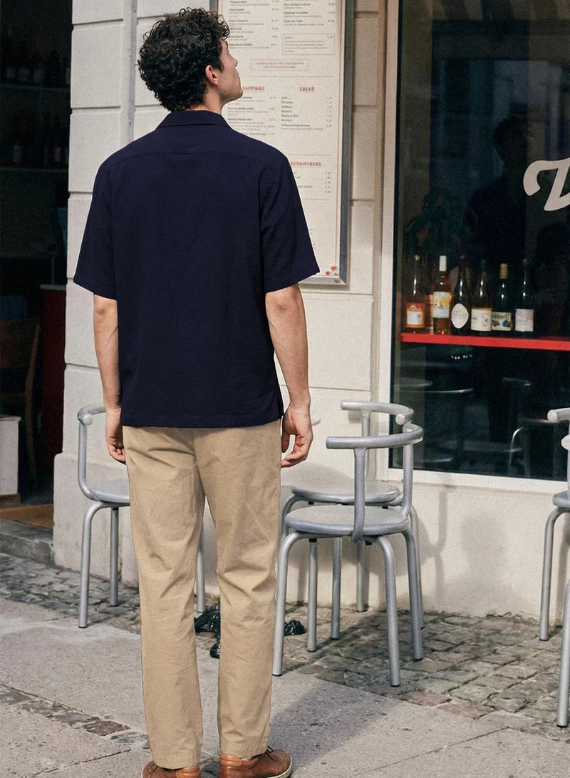 دينيس لينغو Dark Navy Solid Button Down Relaxed Shirt For Men