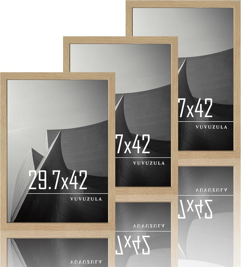 إطار صورة VUVUZULA، مقاس A3، إطار صورة خشبي، مقاس 30 × 42 سم، إطار MDF، DIN A3، طبيعي، مجموعة من 3 - Image 1