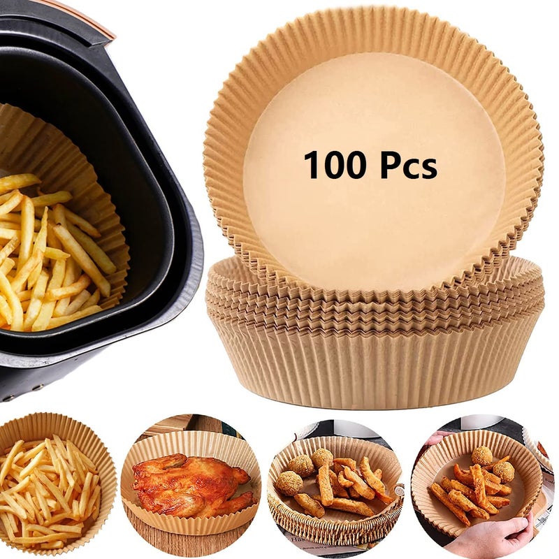 Air Fryer Disposable Paper Liner, 100PCS Non-Stick Disposable Air Fryer Liners, Baking Paper for Air Fryer Oil-Proof, Water-Proof, Food Grade Parchment for Baking Roasting Microwave (100Pcs-7.9 inch)