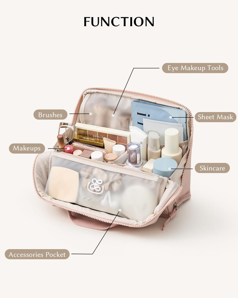EACHY Standing Makeup Bag - Large Waterproof Cosmetic Bag & Toiletry Bag Organizer with Phone Holder, Detachable Dividers, Wipe-Clean Brush Pouch for Women - Image 2