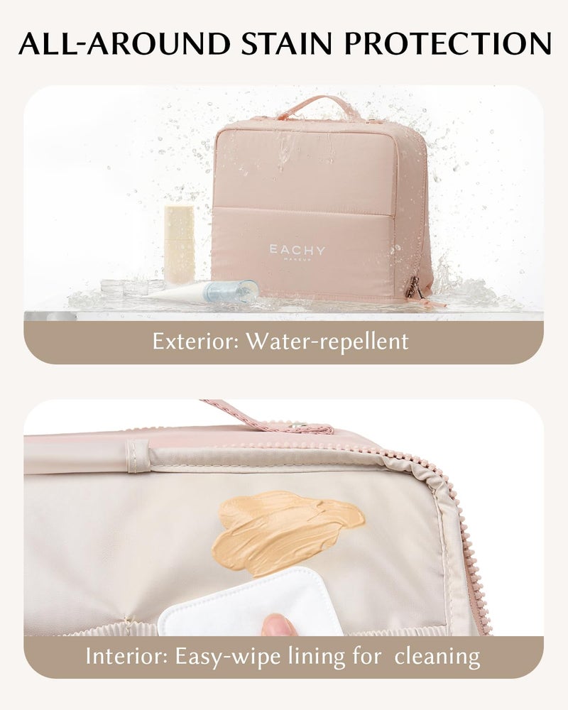 EACHY Standing Makeup Bag - Large Waterproof Cosmetic Bag & Toiletry Bag Organizer with Phone Holder, Detachable Dividers, Wipe-Clean Brush Pouch for Women - Image 4