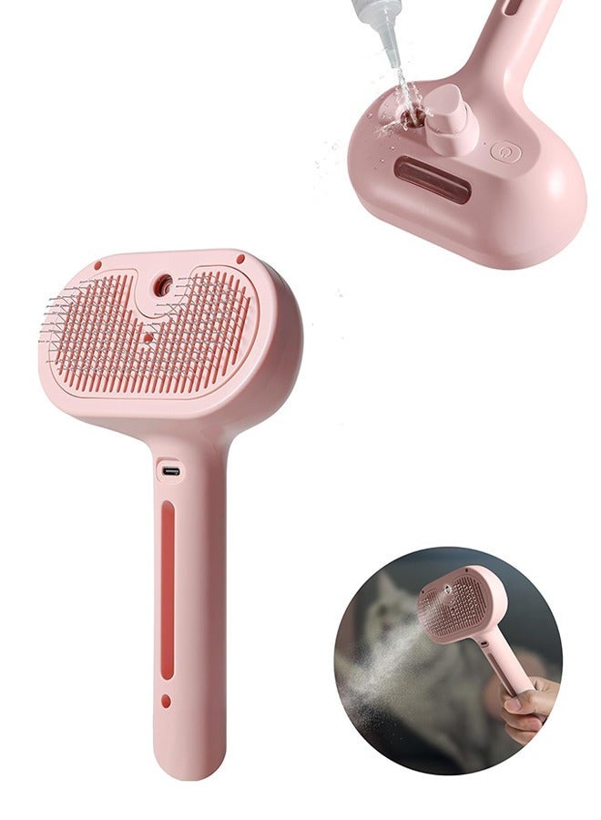 Bukela Pet Hair Comb, Cat Hair Brush with Water, Pet Hair Removal Comb with Water Tank, Wet Cat Comb, 2 in 1 Cleaning Brush Cat,Cat Brush with Release Button,Pet Hair Cleaner Brush for Cats (Pink) - Image 2