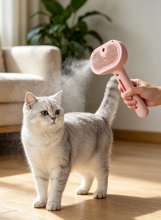Bukela Pet Hair Comb, Cat Hair Brush with Water, Pet Hair Removal Comb with Water Tank, Wet Cat Comb, 2 in 1 Cleaning Brush Cat,Cat Brush with Release Button,Pet Hair Cleaner Brush for Cats (Pink) - Image 1