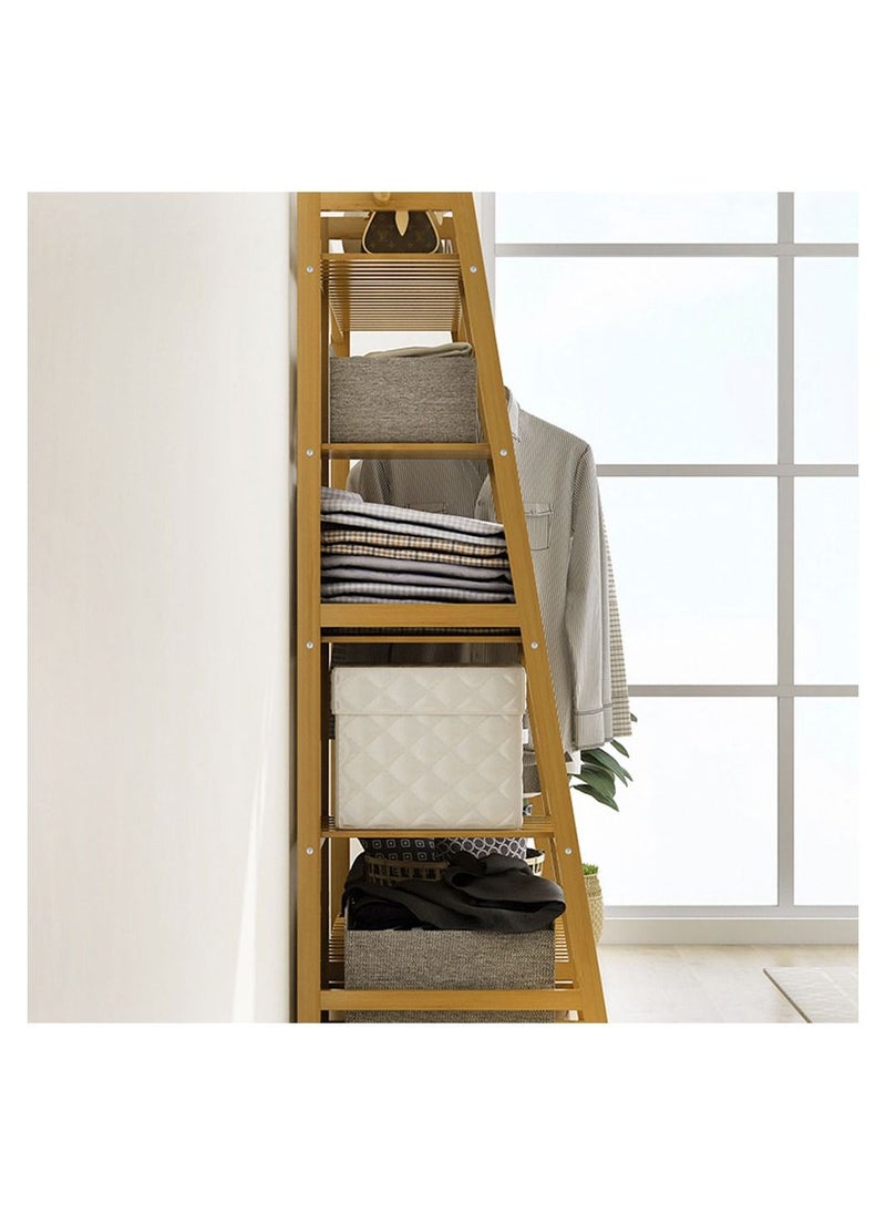 Cool Baby COOLBABY Bamboo Wood Garment Rack Clothing Rack Multifunctional Bedroom Hanging Rack Clothing Organizer for Coat Jacket Trouser Shoe Coat Plant 110CM Brown  - Image 4