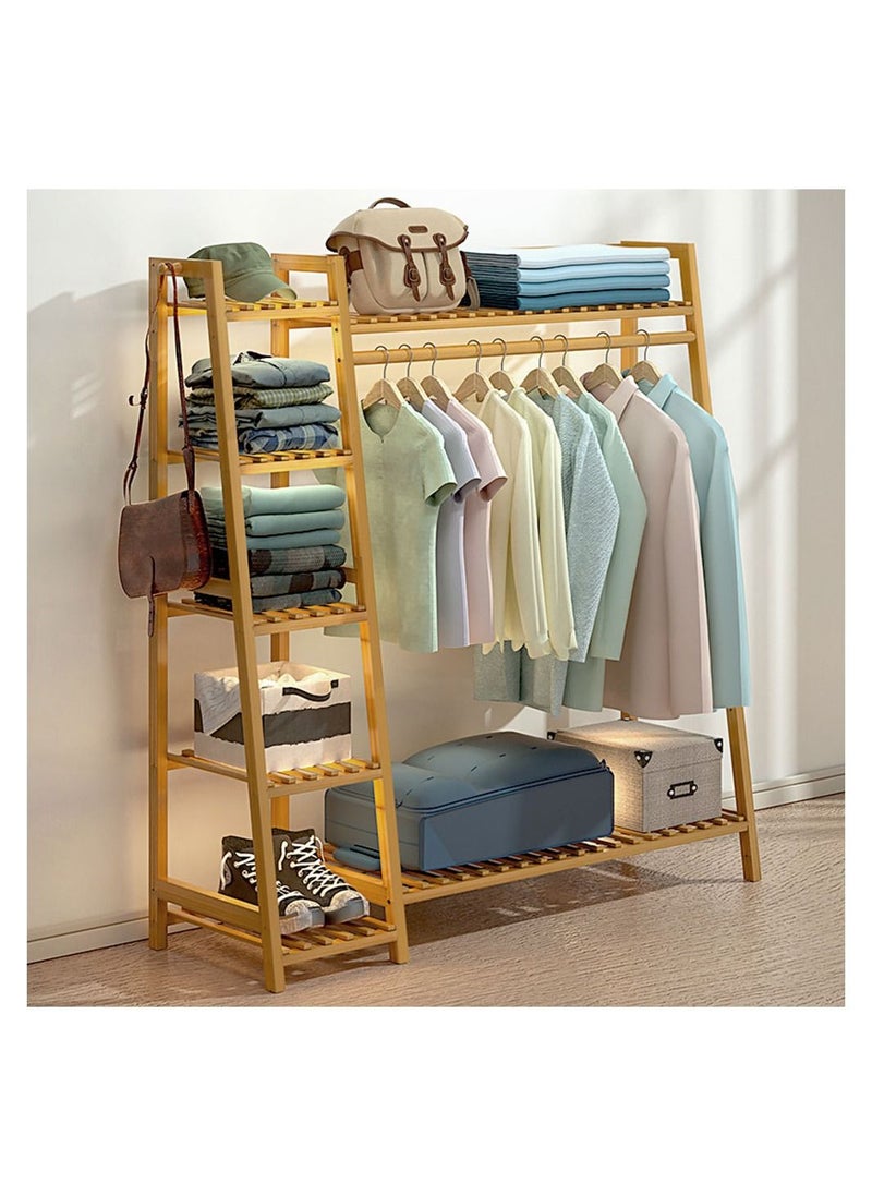 Cool Baby COOLBABY Bamboo Wood Garment Rack Clothing Rack Multifunctional Bedroom Hanging Rack Clothing Organizer for Coat Jacket Trouser Shoe Coat Plant 110CM Brown  - Image 2
