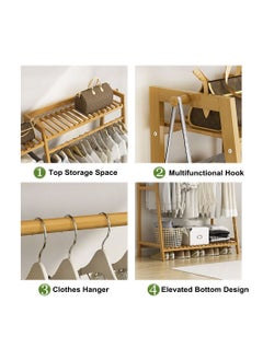 Cool Baby COOLBABY Bamboo Wood Garment Rack Clothing Rack Multifunctional Bedroom Hanging Rack Clothing Organizer for Coat Jacket Trouser Shoe Coat Plant 110CM Brown  - Image 5