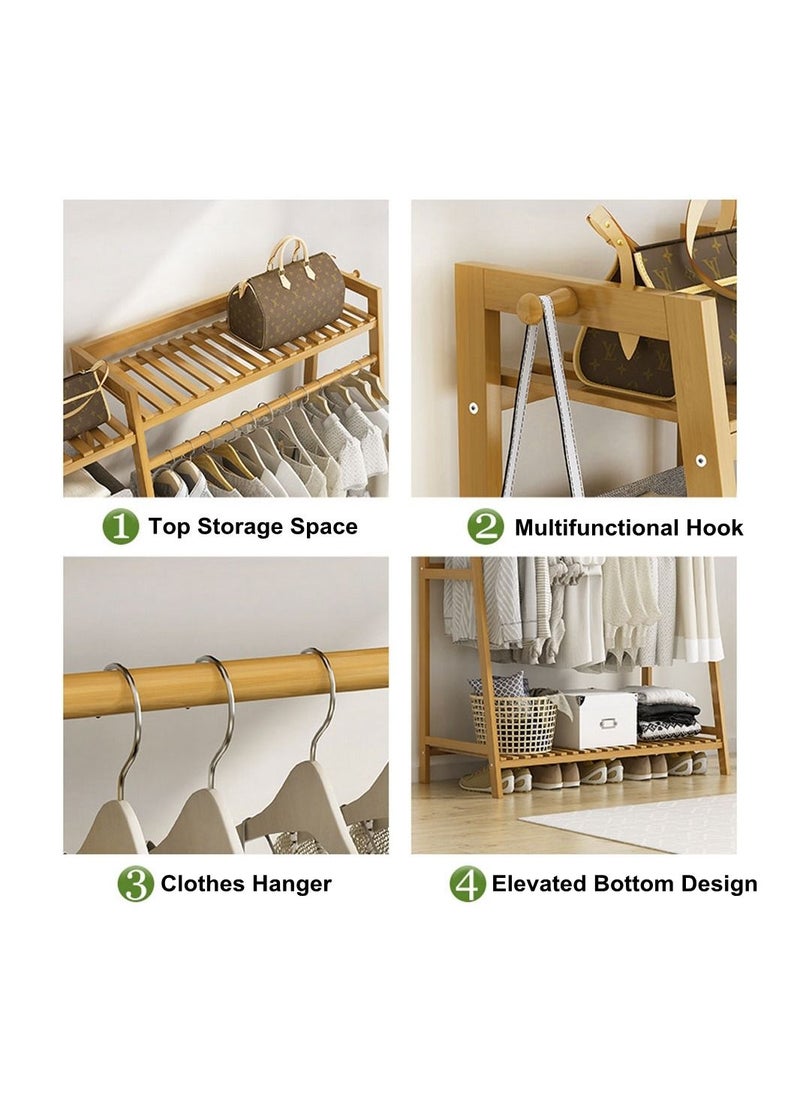 Cool Baby COOLBABY Bamboo Wood Garment Rack Clothing Rack Multifunctional Bedroom Hanging Rack Clothing Organizer for Coat Jacket Trouser Shoe Coat Plant 110CM Brown  - Image 5