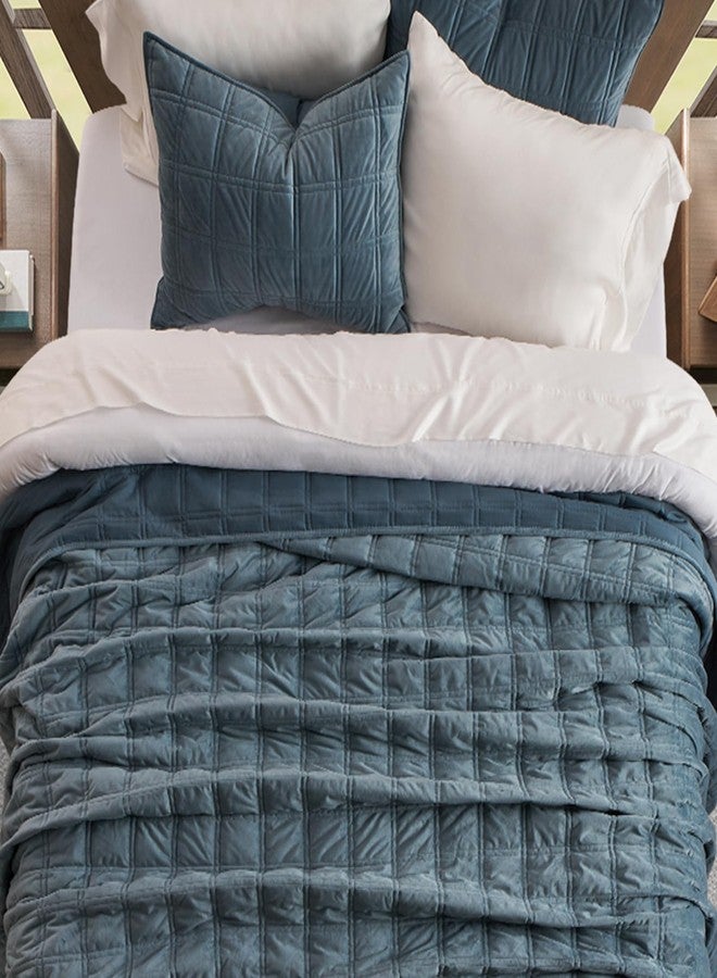 EVERGRACEHOME EVERGRACE 3 Pieces Luxurious Velvet Quilt King Size, Ultra Soft Bedspread Coverlet Set, Double Box Stitch Lightweight Velvet Comforter for All Season with 2 Shams, Stormy Blue, 108"x96" - Image 4