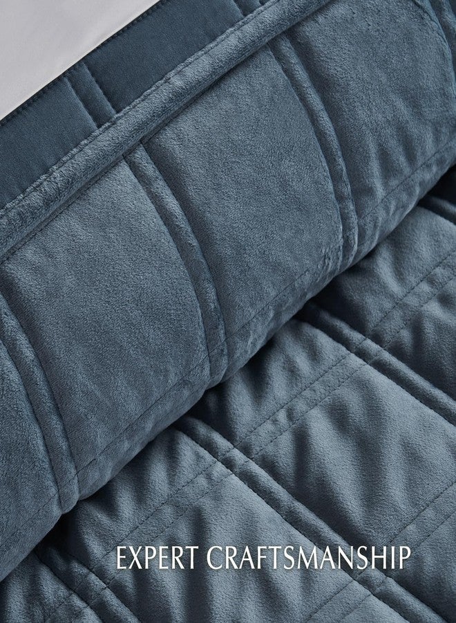 EVERGRACEHOME EVERGRACE 3 Pieces Luxurious Velvet Quilt King Size, Ultra Soft Bedspread Coverlet Set, Double Box Stitch Lightweight Velvet Comforter for All Season with 2 Shams, Stormy Blue, 108"x96" - Image 5