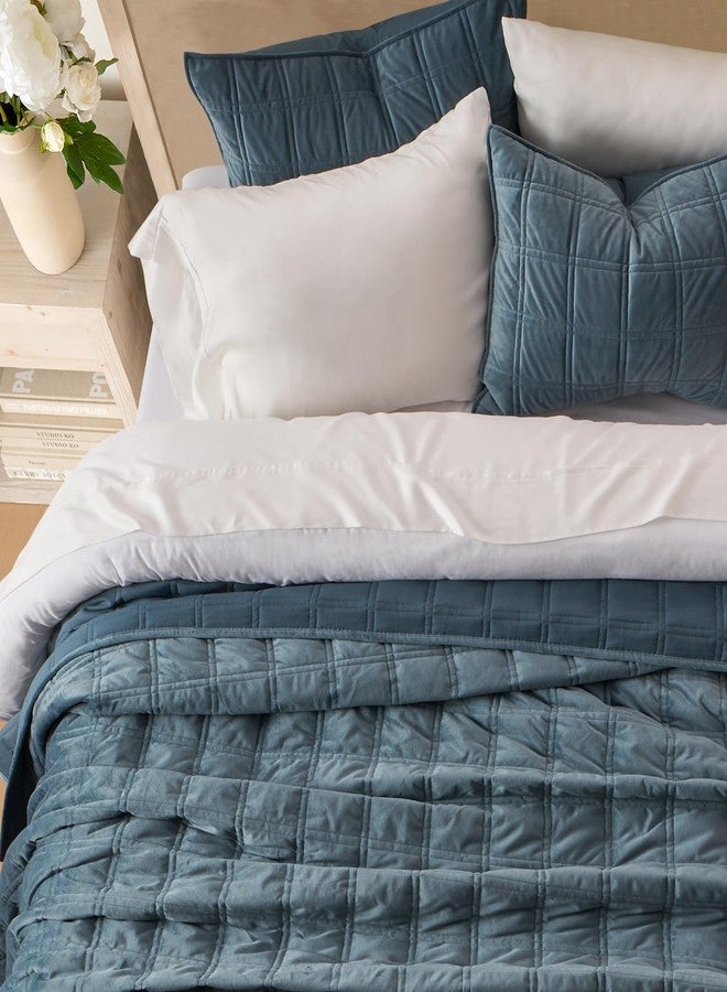EVERGRACEHOME EVERGRACE 3 Pieces Luxurious Velvet Quilt King Size, Ultra Soft Bedspread Coverlet Set, Double Box Stitch Lightweight Velvet Comforter for All Season with 2 Shams, Stormy Blue, 108"x96" - Image 2