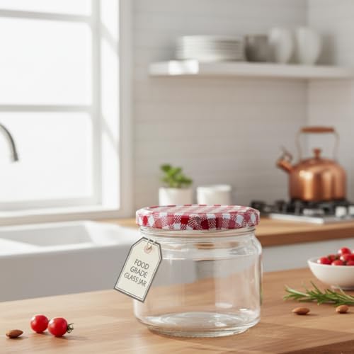 CROCO JAR Crown Shape Glass Jars with Red Checks Airtight Lids | Premium Transparent Storage Containers for Kitchen, Spices, Pickles, Dry Fruits, Snacks & Pantry Organization | 250 ml | Set of 6 - Image 4
