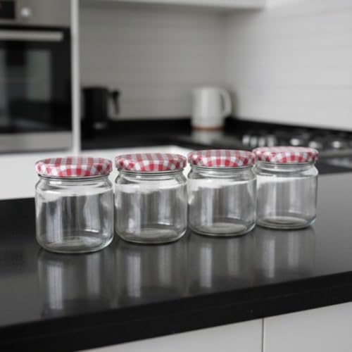 CROCO JAR Crown Shape Glass Jars with Red Checks Airtight Lids | Premium Transparent Storage Containers for Kitchen, Spices, Pickles, Dry Fruits, Snacks & Pantry Organization | 250 ml | Set of 6 - Image 2