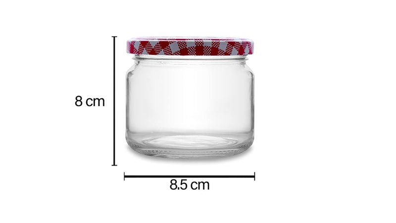CROCO JAR Crown Shape Glass Jars with Red Checks Airtight Lids | Premium Transparent Storage Containers for Kitchen, Spices, Pickles, Dry Fruits, Snacks & Pantry Organization | 250 ml | Set of 6 - Image 3