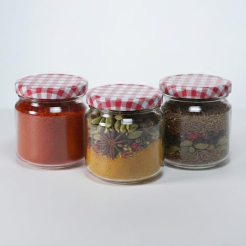 CROCO JAR Crown Shape Glass Jars with Red Checks Airtight Lids | Premium Transparent Storage Containers for Kitchen, Spices, Pickles, Dry Fruits, Snacks & Pantry Organization | 250 ml | Set of 6 - Image 5
