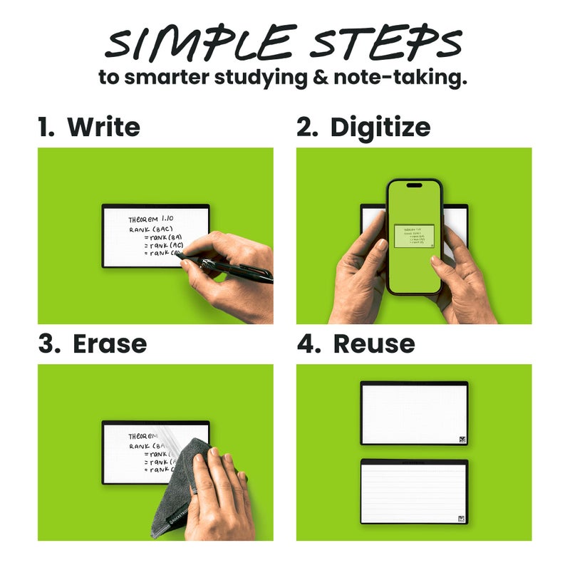 Rocketbook Cloud Cards, Reusable Index Cards, Flashcards, For Study & Presentations 3"x5", With Pen + Towel, Black (Pack of 40) - Image 2