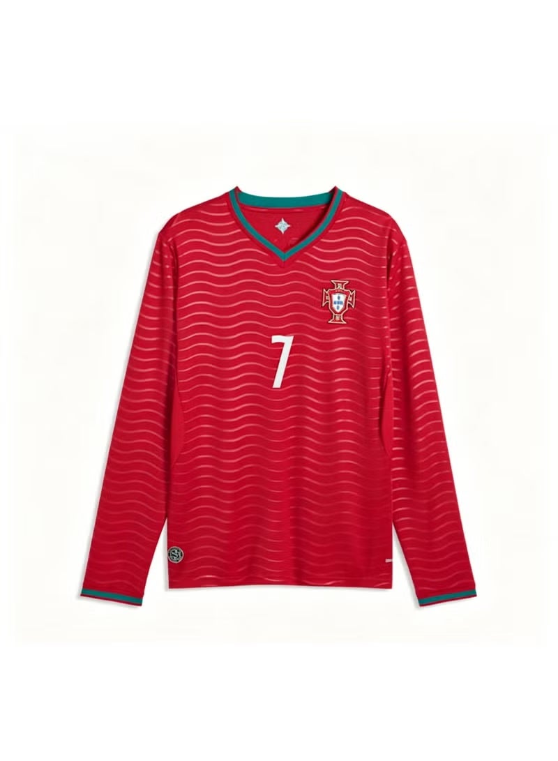 CR7 البرتغال 2026 #7 رونالدو قميص لاعب المنزل بأكمام طويلة نسخة المعجبين - Image 1