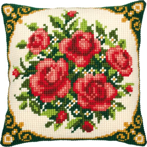 Vervaco Cross Stitch Cushion (Pale Red Roses) - Image 1