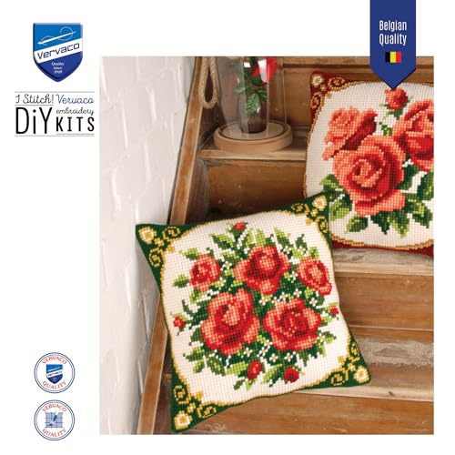 Vervaco Cross Stitch Cushion (Pale Red Roses) - Image 2