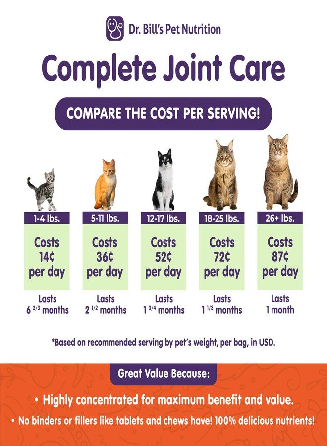 Dr. Bill's Dr. Bill’s Feline Complete Joint Care | Advanced Hip & Joint Supplement for Cats | Green Lipped Mussel Extract, Collagen Type II, Chondroitin, Hyaluronic Acid, Omega 3 and Colostrum | Powder, 85g - Image 2