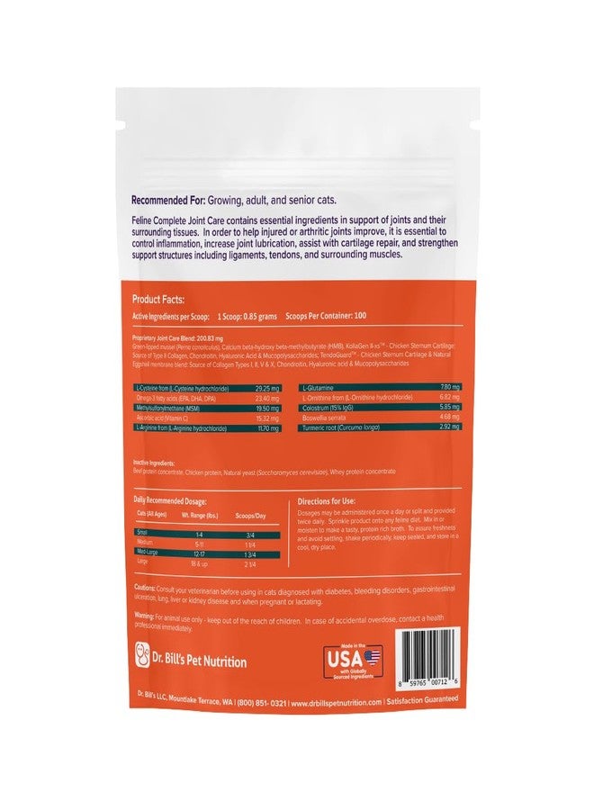 Dr. Bill's Dr. Bill’s Feline Complete Joint Care | Advanced Hip & Joint Supplement for Cats | Green Lipped Mussel Extract, Collagen Type II, Chondroitin, Hyaluronic Acid, Omega 3 and Colostrum | Powder, 85g - Image 5
