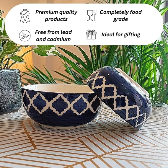 Niyara Stoneware Handmade Ceramic Stylish Premium Bowls Serving Bowls Microwave Dishwasher Safe Blue Delta Bowl - Image 4