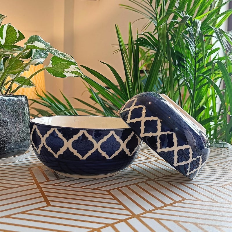 Niyara Stoneware Handmade Ceramic Stylish Premium Bowls Serving Bowls Microwave Dishwasher Safe Blue Delta Bowl - Image 1